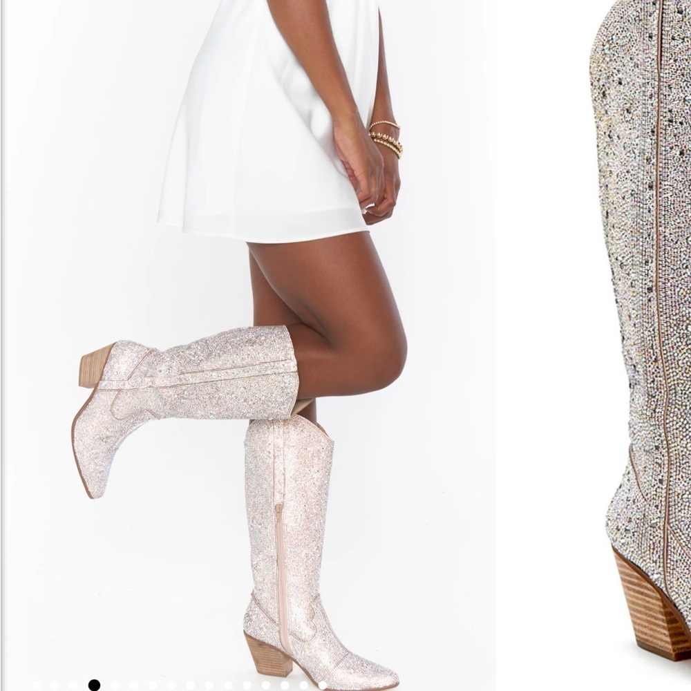 Show Me Your MuMu Blush Glitter Knee-High Western Boots. NEVER WORN.